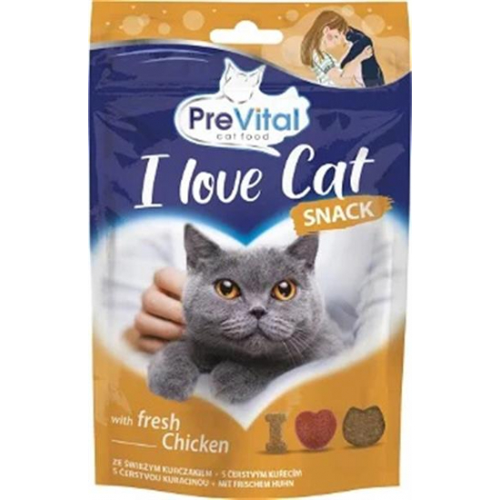 PreVital Snack pre mačky I Love cat 60g kura
