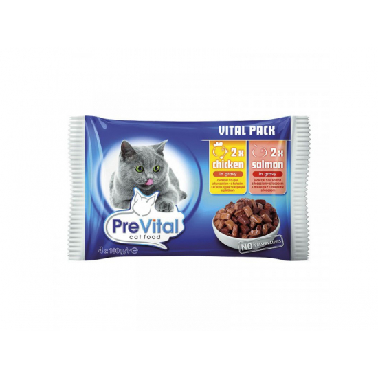 PreVital kapsička pre mačky 4x100g (2kura, 2 losos)