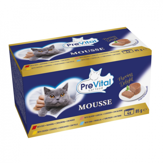 PreVital 85 konzerva pre mačky 4x85g hov, kura, tuniak, losos