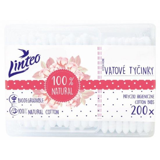 Vatové tyčinky Linteo 200ks box 100% natural