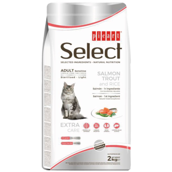 SELECT STERILIZED SENSITIVE krmivo pre mačky Losos+Ryža 2kg